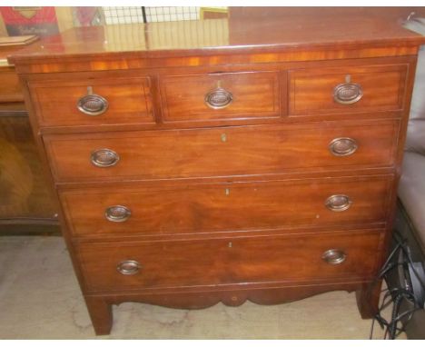 A 19th century mahogany chest, the rectangular top above three short drawers and three long drawers on splayed bracket feet