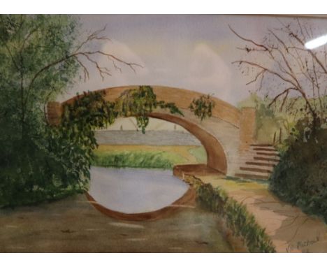 Viv MichaelA river bridgeWatercolourSigned Together with a collection of pictures and prints