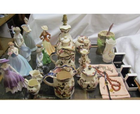 Pandora earrings and charms together with Masons Mandalay pattern pottery, Coalport figures, Nao figures etc