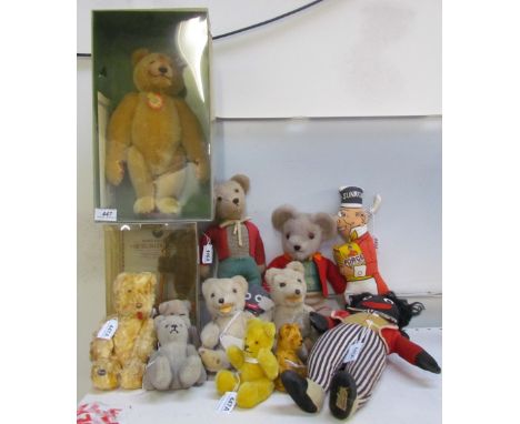 Eight miniature teddy bears, with articulated limbs and stitched noses together with a Margarete Steiff Giengen "Dicky 1930" 