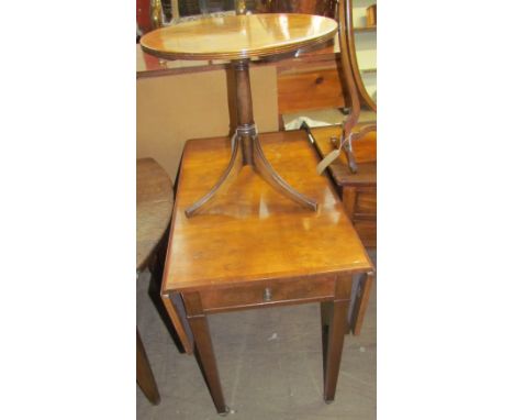 A 20th century yew wood Pembroke table with rectangular cross-banded top above an end frieze drawer and pseudo drawer, on squ