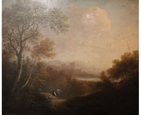 19th century British SchoolA landscape sceneOil on boardTogether with a collection of pictures and prints