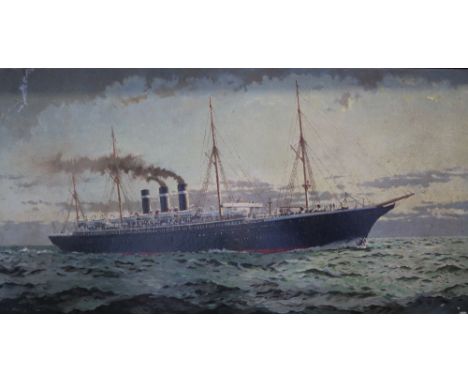 Harry Hudson RodmellAn ocean going linerOil on boardSignedTogether with a yellow metal plaque, a large quantity of pictures a