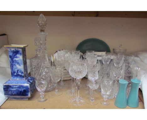 A Royal Albert Braemar pattern part tea set together with a Poole pottery part dinner set, blue and white pottery vases, glas