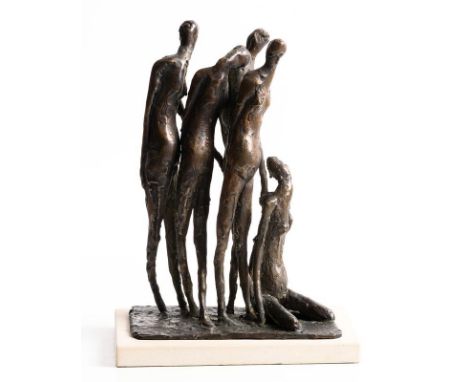 Edward Delaney RHA (1930-2009)Famine Group (1972)unique bronze on limestone33½ x 24 x 19cm (13.2 x 9.4 x 7.5in)Provenance: Ad