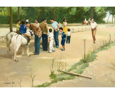 Henry Robertson Craig RHA RUA (1916-1984)Pony Ridesoil on boardsigned lower right25 x 35cm (9.8 x 13.8in)Provenance: Christie