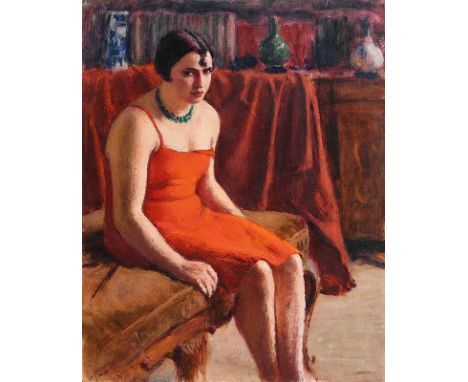 Roderic O'Conor RHA (1860-1940)Seated Woman in a Red Dress (c.1923-6)oil on canvassigned lower right with atelier stamp verso