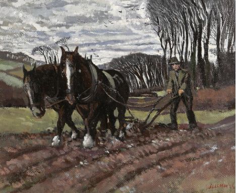 Simon Coleman RHA (1916-1995)Ploughing (1946)oil on canvassigned and dated '46 lower right41 x 51cm (16.1 x 20.1in)Provenance