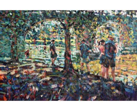 Arthur K. Maderson (b.1942)Autumnal Evening, The Bridge at St. Jean du Gardoil on boardsigned lower left and titled verso81 x