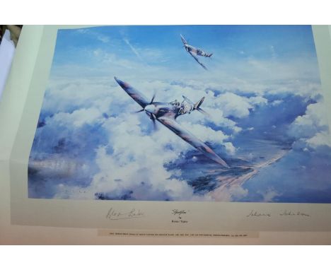 First Edition Framed Print of "Spitfire", by Robert Taylor, pencil signatures of Group Captain Sir Douglas Bader, CBE, DSO, D