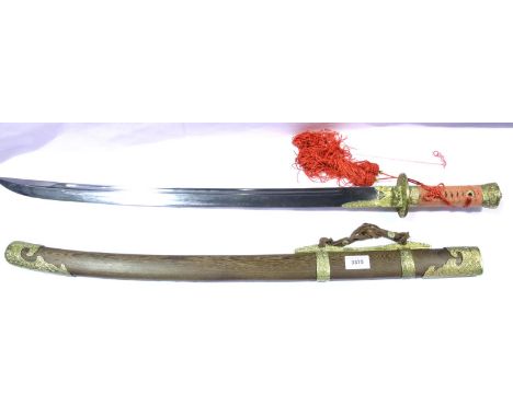 Samurai type sword in a brass mounted scabbard, blade L: 72 cm. P&amp;P Group 3 (£25+VAT for the first lot and £5+VAT for sub