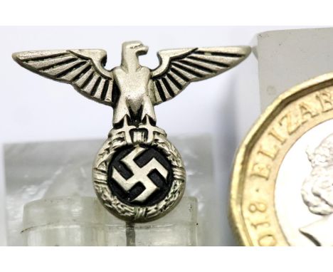 German Third Reich type stick pin, the head in the form of a swastika and eagle, L: 5 cm, makers mark verso. P&amp;P Group 1 