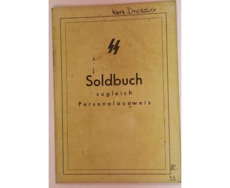 German WWII type Waffen SS Soldbuch named Karl Dressler, with stamps including the Deaths Head division. P&amp;P Group 1 (£14