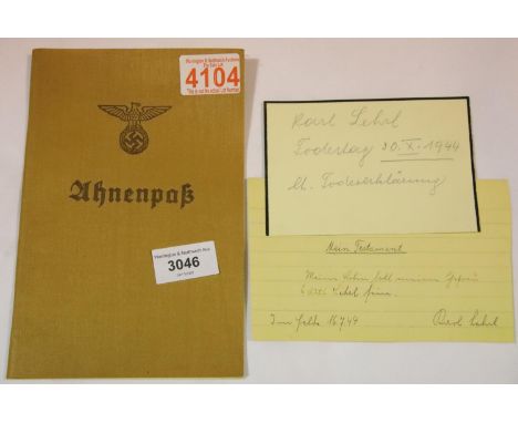 German Third Reich type Ahnenpass canvas covered book, partly completed with an (unknown, indistinct) German family. P&amp;P 