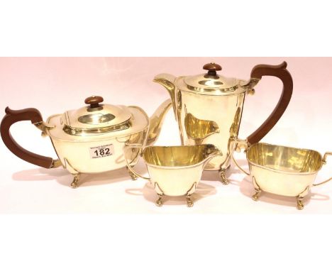 George VI hallmarked silver four piece tea service, Birmingham assay 1940 by Charles S Green &amp; Co, combined weight 1708g.