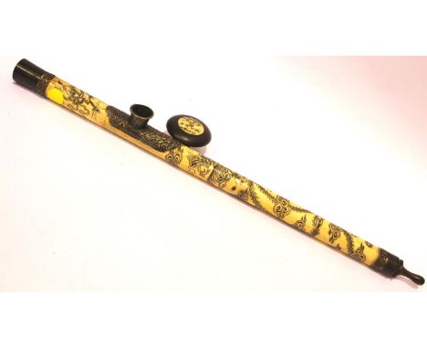 Decorated bone white metal mounted Chinese opium pipe. L: 49 cm. P&amp;P Group 1 (£14+VAT for the first lot and £1+VAT for su