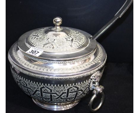 A large white metal soup tureen with associated ladle, D: 28 cm. P&amp;P Group 3 (£25+VAT for the first lot and £5+VAT for su