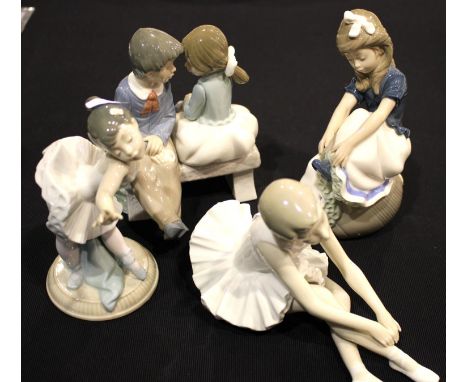 Four Nao figurines, Standing Dancer has one finger reglued, otherwise good condition throughout. P&amp;P Group 3 (£25+VAT for