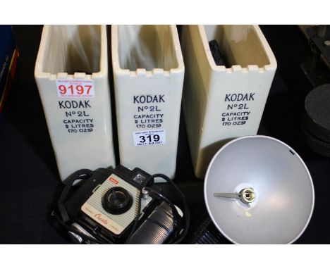 Three Kodak No 2 ceramic developing tanks, and a Kodak Cresta camera. Not available for in-house P&amp;P, contact Paul O'Hea 