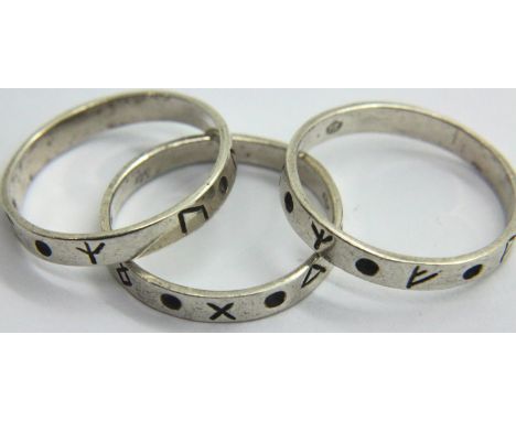 Three 925 silver matching band rings. Size Q. 5g total. P&amp;P Group 1 (£14+VAT for the first lot and £1+VAT for subsequent 
