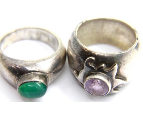 Two heavy stone set silver rings, size O. 24g. total. P&amp;P Group 1 (£14+VAT for the first lot and £1+VAT for subsequent lo