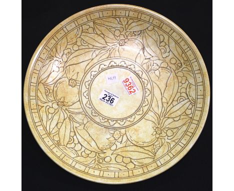 Large Bursley Ware Charlotte Rhead ceramic charger, D: 45 cm. P&amp;P Group 3 (£25+VAT for the first lot and £5+VAT for subse