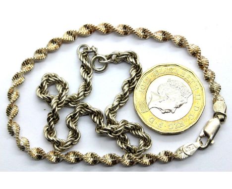Two silver rope bracelets, total weight 10g. P&amp;P Group 1 (£14+VAT for the first lot and £1+VAT for subsequent lots) 