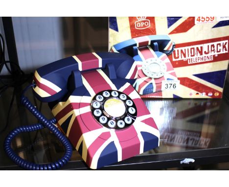 Union Jack Flag Retro push button telephone replica of the 1970s GPO746 classic, compatible with modern telephone banking and