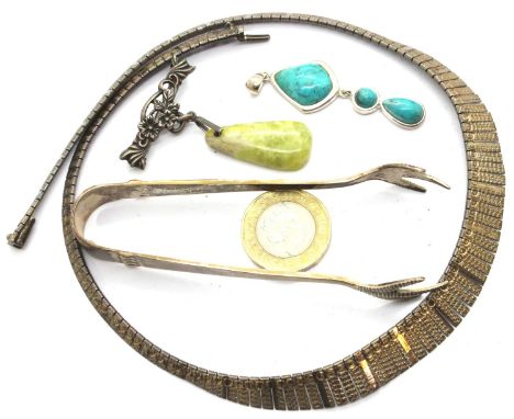 925 silver necklet tongs brooch and pendant. P&amp;P Group 1 (£14+VAT for the first lot and £1+VAT for subsequent lots) 