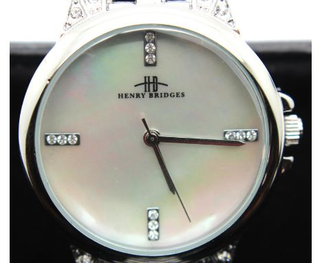 New boxed Henry Bridges mother of pearl faced ladies wristwatch, working at lotting. P&amp;P Group 1 (£14+VAT for the first l