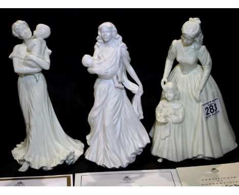 Three Royal Worcester Mother and Child Compton and Woodhouse figurines with certificates, tallest H: 25 cm. P&P Group 3 (£25+