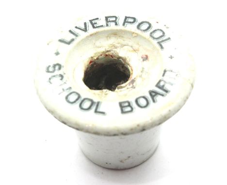 Liverpool School board ceramic inkwell, H: 4 cm. P&amp;P Group 1 (£14+VAT for the first lot and £1+VAT for subsequent lots) 