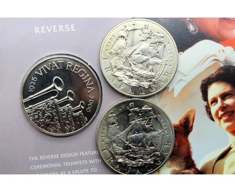 Two QEII five pound coins and a cased 2006 example. P&amp;P Group 1 (£14+VAT for the first lot and £1+VAT for subsequent lots