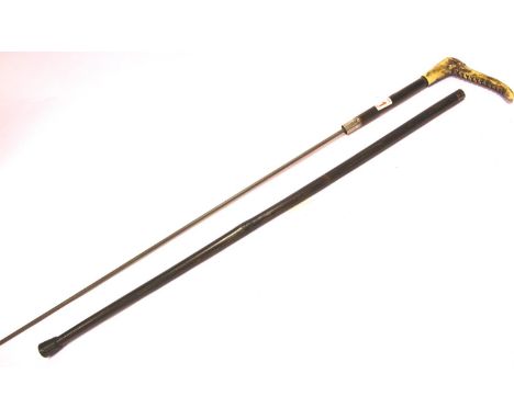 Antler handled antique sword stick with hexagonal blade, blade L: 62 cm, overall L: 87 cm. P&amp;P Group 2 (£18+VAT for the f