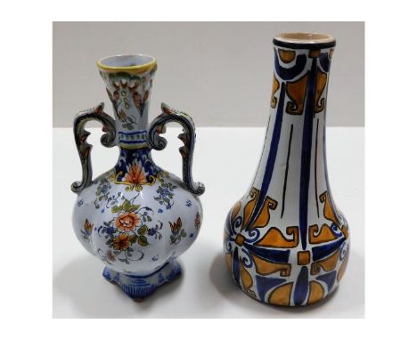 One French faience vase 7.5in, and one lamp base 8in 