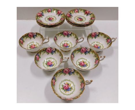 Six Paragon porcelain tea cups &amp; saucers in Tapestry Rose pattern