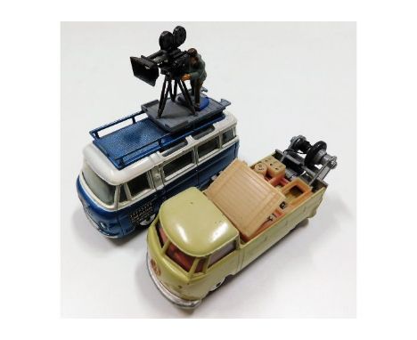 A Corgi Commer 2500 series camera van (fault to camera) twinned with a split screen VW breakdown van
