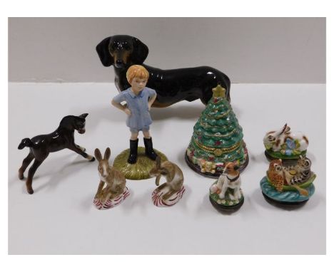 A Royal Doulton Christopher Robin Disney figure, a Beswick pony, a Coopercraft dog, a Musical Christmas tree &amp; other item