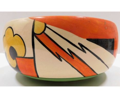 An art deco Clarice Cliff style bowl, small hairline 8.25in wide x 4in high 