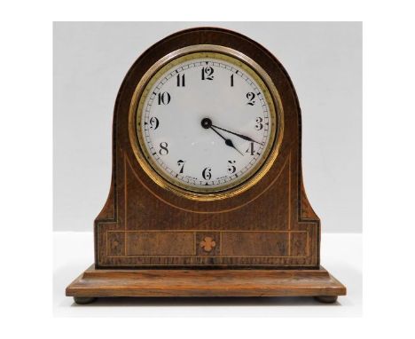 An Edwardian inlaid Buren mantle clock, not running 7in tall