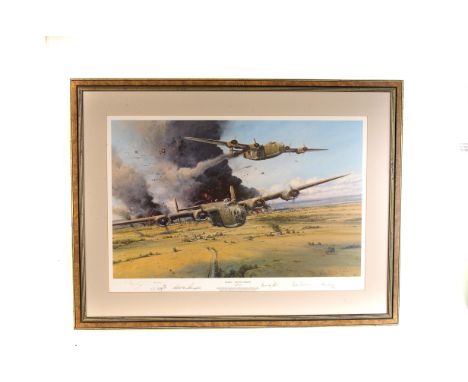 A Limited Edition print by Robert Taylor, entitled 'Ploesti - The Vital Misson, 692/1250, signed by six of the distinguished 