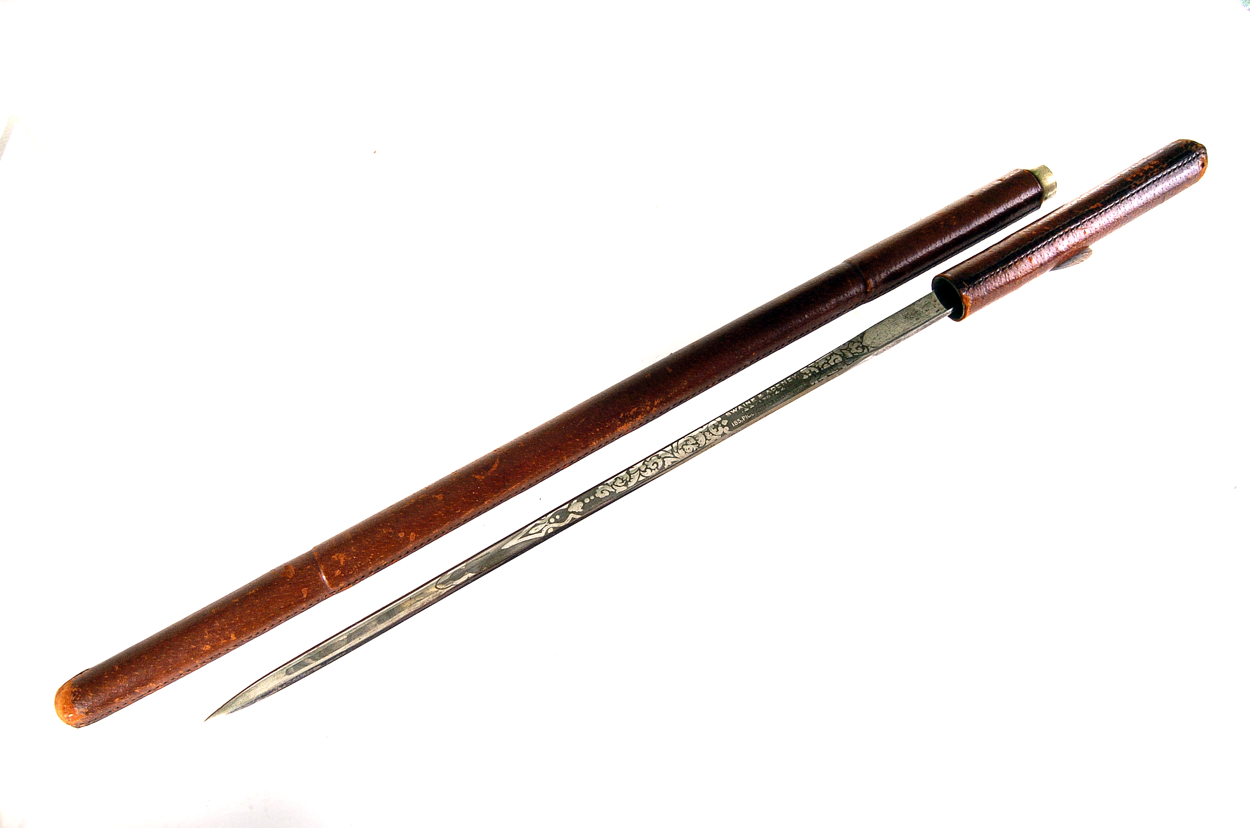 A leather bound sword swagger stick, by Swaine & Adeney, blade approx ...