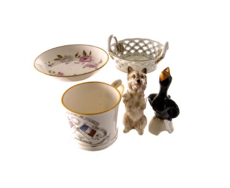 A Royal Doulton model of a terrier, HN2589, also in the lot a pool jug, a Crimea War mug and other items (parcel)