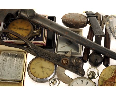 A collection of open faced pocket watches,  late 19th century and later, together with an 18th century painted papier mache t