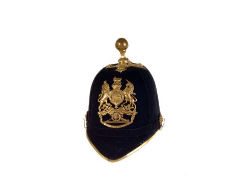 A WWI Royal Artillery Officers helmet, having brass ball top with lion and uniform badge to front, AF