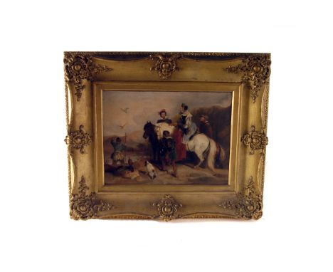 Follower of Sir Edwin Henry Landseer (1802-1873) oil on canvas 'The Hawking Party', after the 1851 coloured woodblock print o