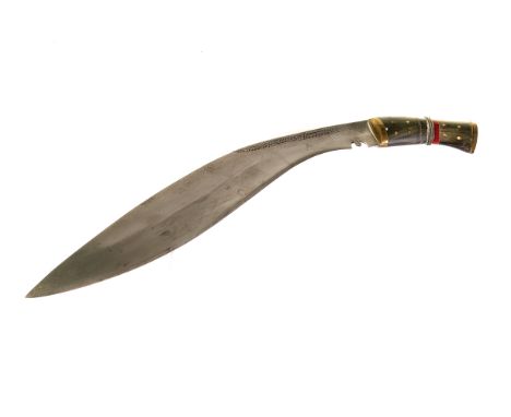 A horn handle Kukri knife, with leather scabbard, complete with Kard and Chakmak