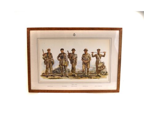 A collection of seven print, uniforms throughout the ages