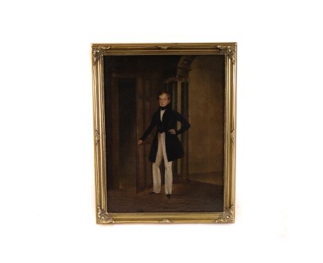 A 19th century portrait of a Regency rake, laid down oil on canvas 40cm x 30cm, in later gilt frame