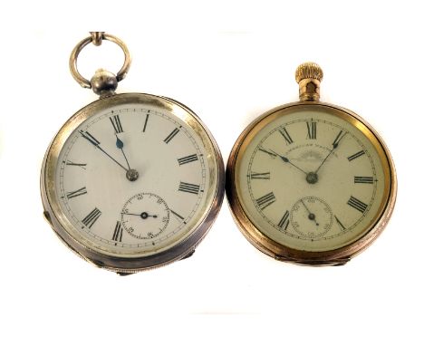 A late 19th century Swiss silver open faced pocket watch,  with white enamel dial, black Roman numerals, and subsidiary secon